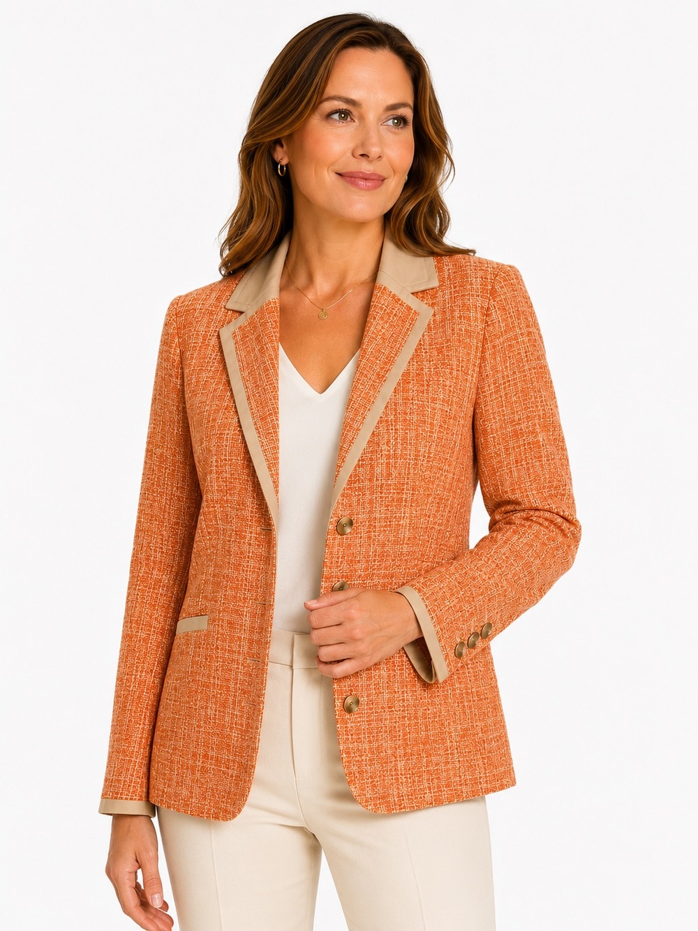 NWT Pendleton Coral Orange Tweed Blazer Jacket Size 16 Beige Trim - Picture 12 of 12